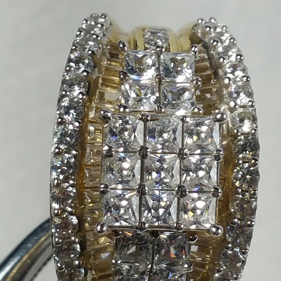 DESIGNER SJ CZ GOLD PLATE STERLING SILVER RING - Picture 6 of 8